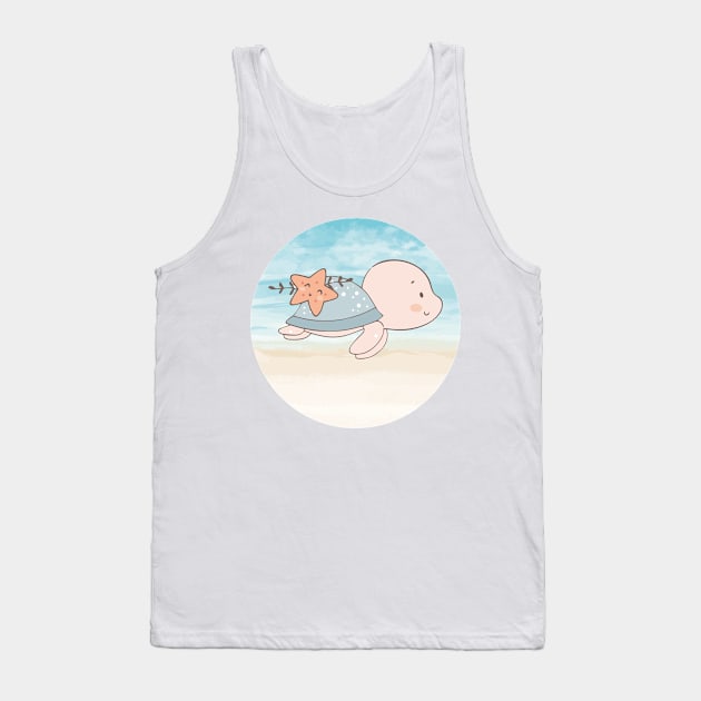 Cute Sea Turtle Starfish Tank Top by Art master